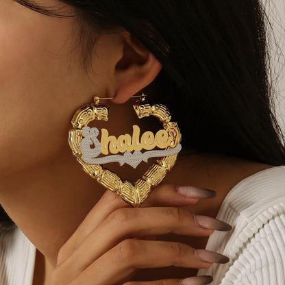 Personalized Heart Bamboo Hoop Earrings: Waterproof and Hypollargenic Earrings