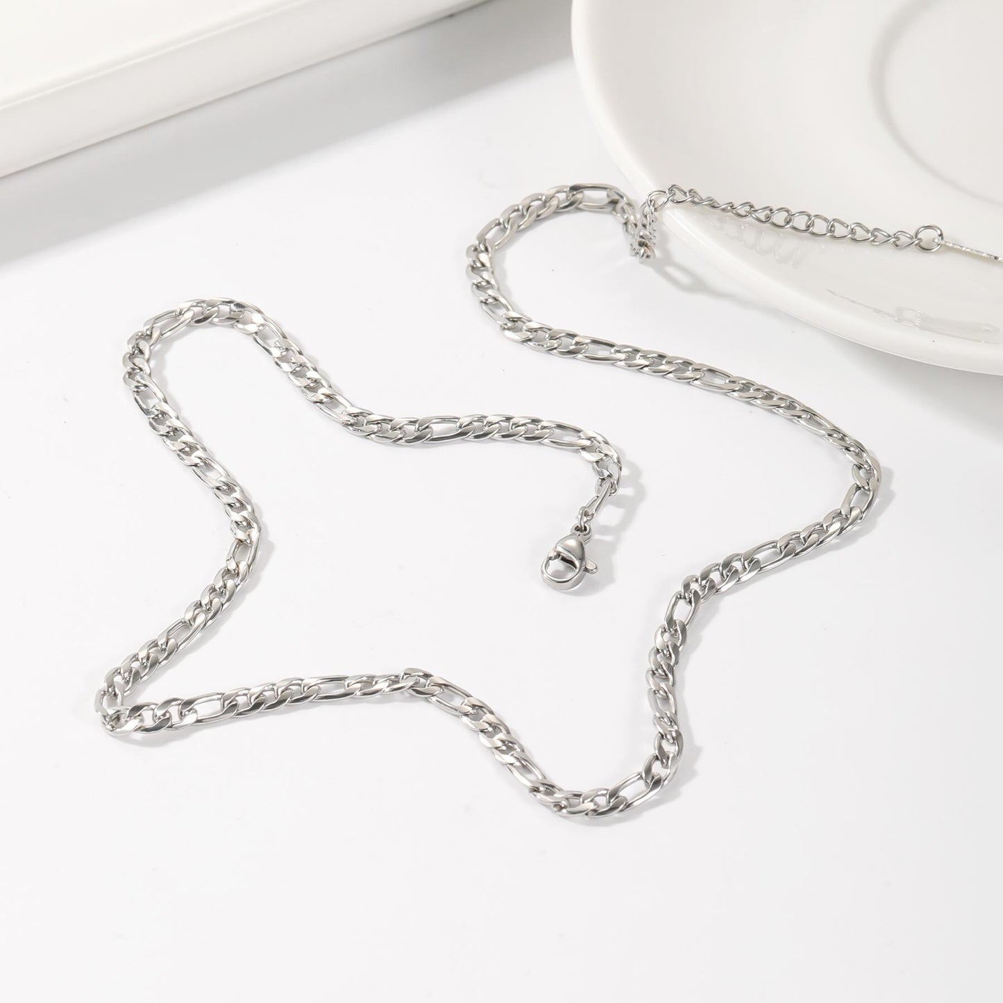 18K Gold Figaro Chain Necklace: Waterproof Stainless Steel Minimalist Jewelry