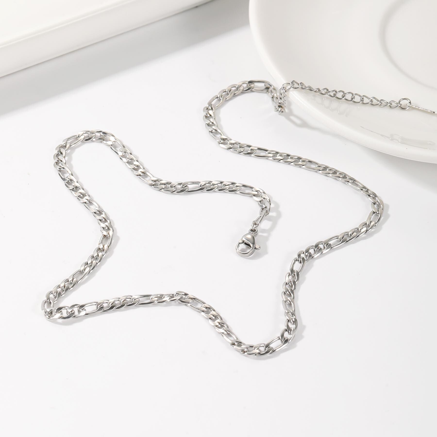 18K Gold Figaro Chain Necklace: Waterproof Stainless Steel Minimalist Jewelry