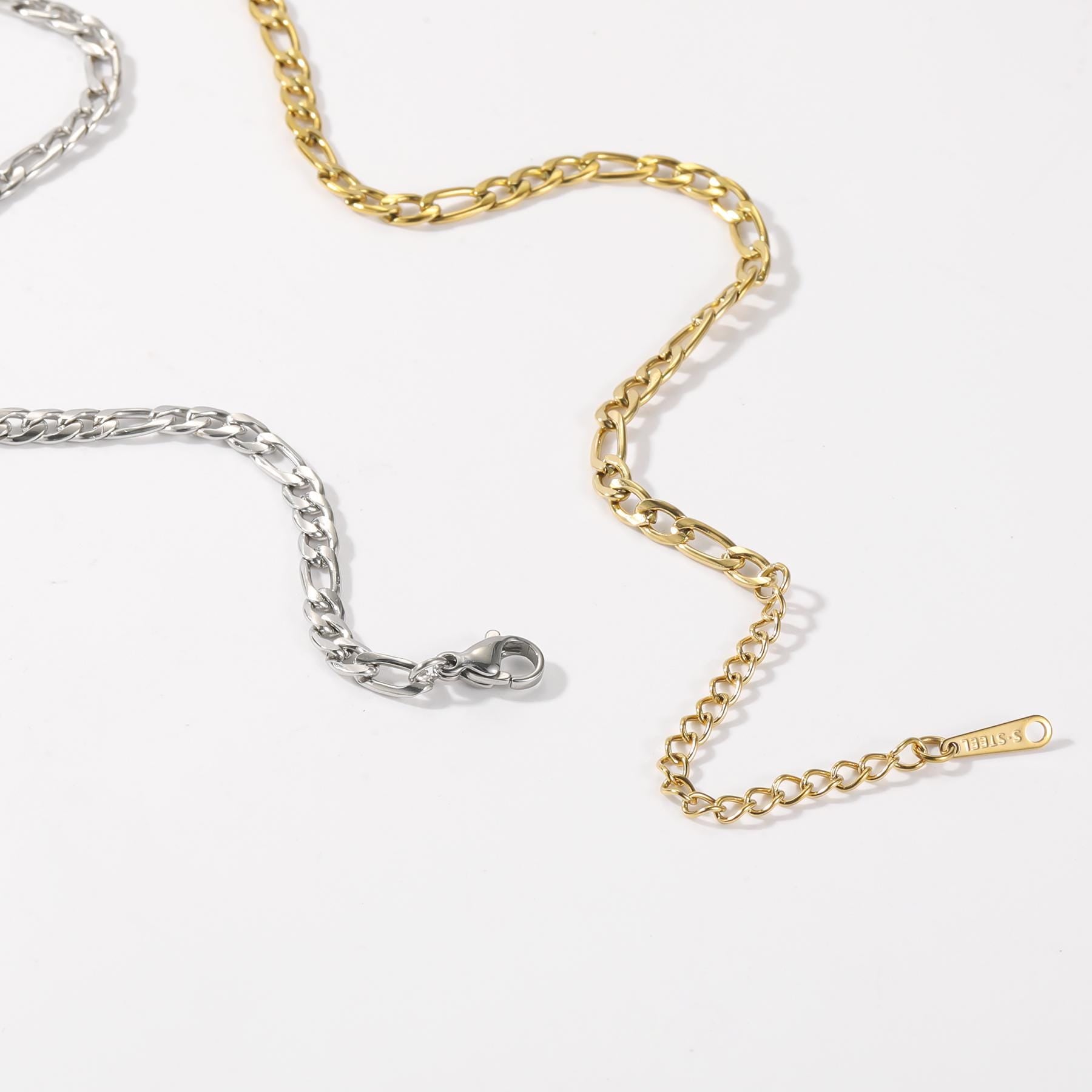 18K Gold Figaro Chain Necklace: Waterproof Stainless Steel Minimalist Jewelry