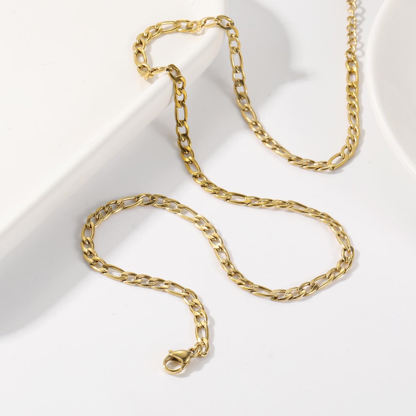 18K Gold Figaro Chain Necklace: Waterproof Stainless Steel Minimalist Jewelry