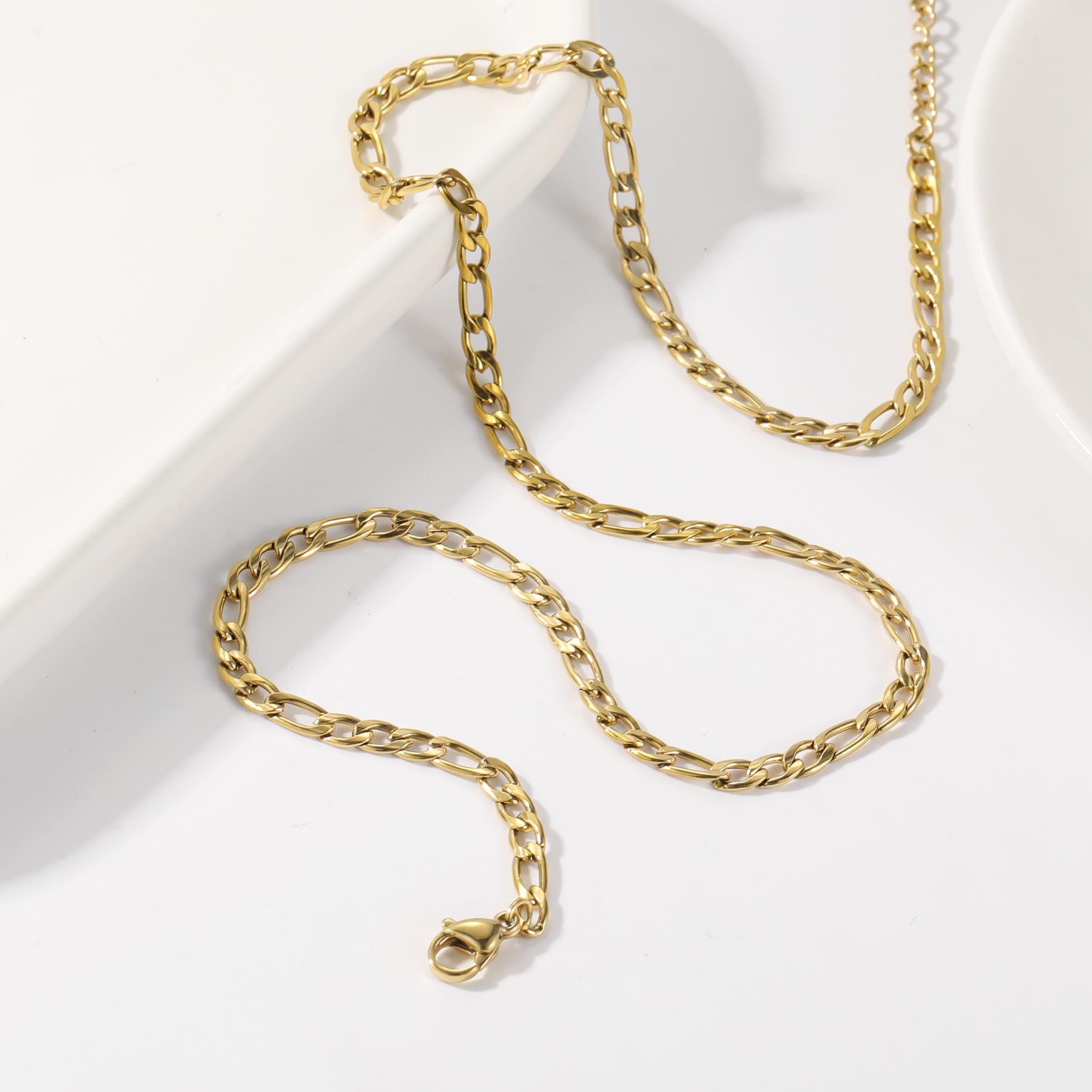 18K Gold Figaro Chain Necklace: Waterproof Stainless Steel Minimalist Jewelry
