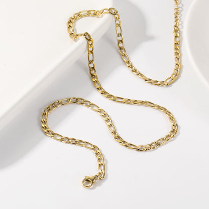 18K Gold Figaro Chain Necklace: Waterproof Stainless Steel Minimalist Jewelry