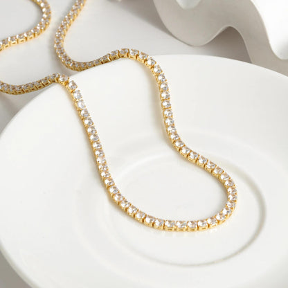 Iced Out CZ Tennis Chain Necklace: Stackable Waterproof Jewelry