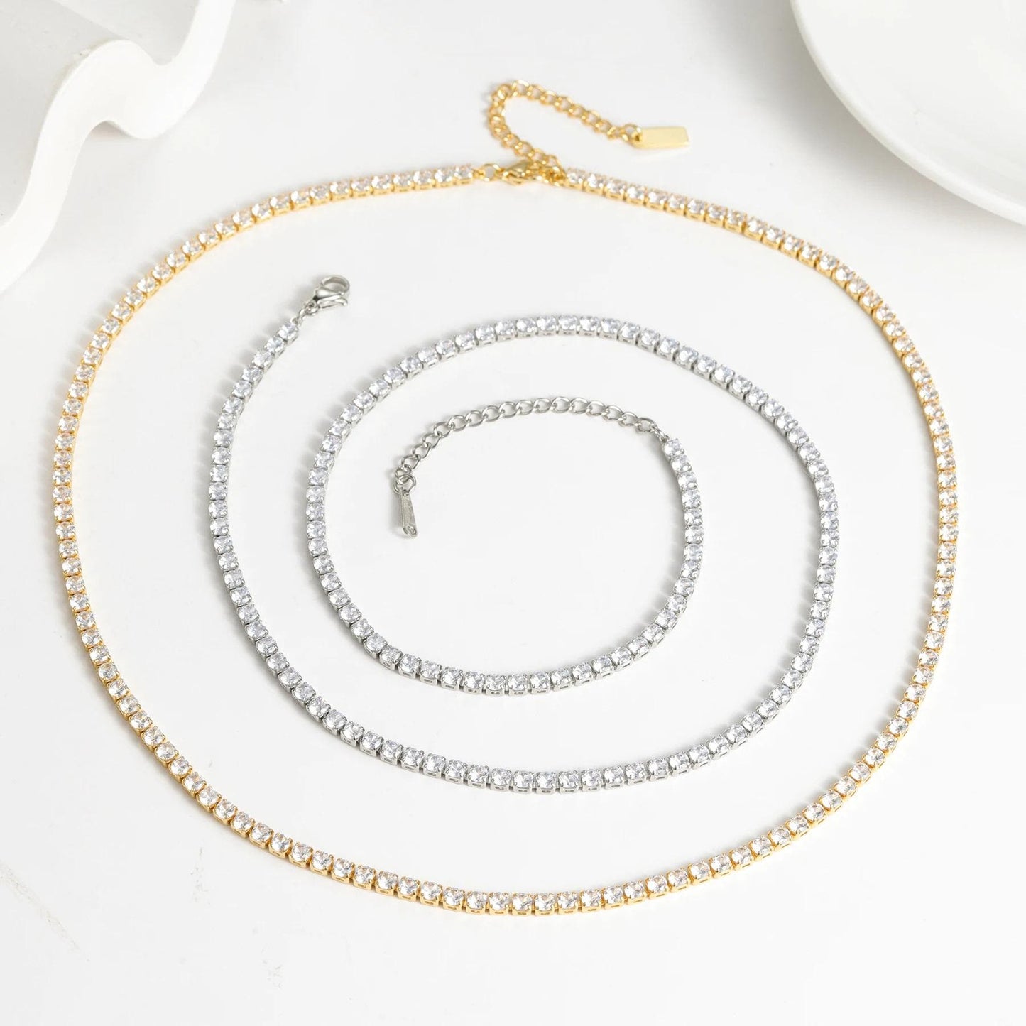 Iced Out CZ Tennis Chain Necklace: Stackable Waterproof Jewelry