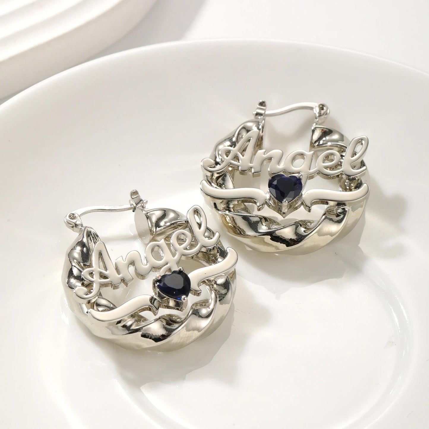 Custom Name Hoop Earrings: Gold Twisted Birthstone Hoops