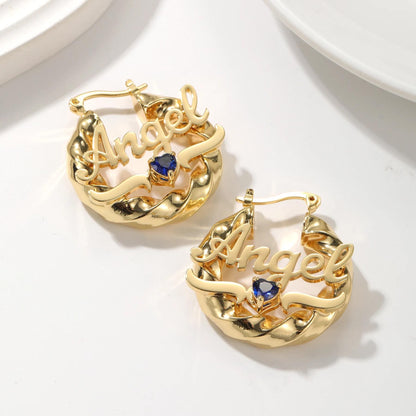 Custom Name Hoop Earrings: Gold Twisted Birthstone Hoops