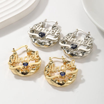 Custom Name Hoop Earrings: Gold Twisted Birthstone Hoops