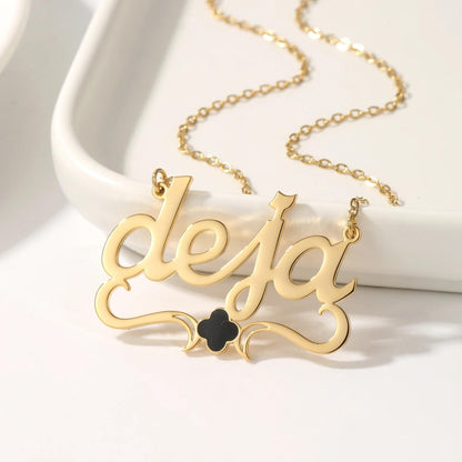 Personalized Clover Name Necklace: 18K Gold Stainless Steel, Lucky Charm