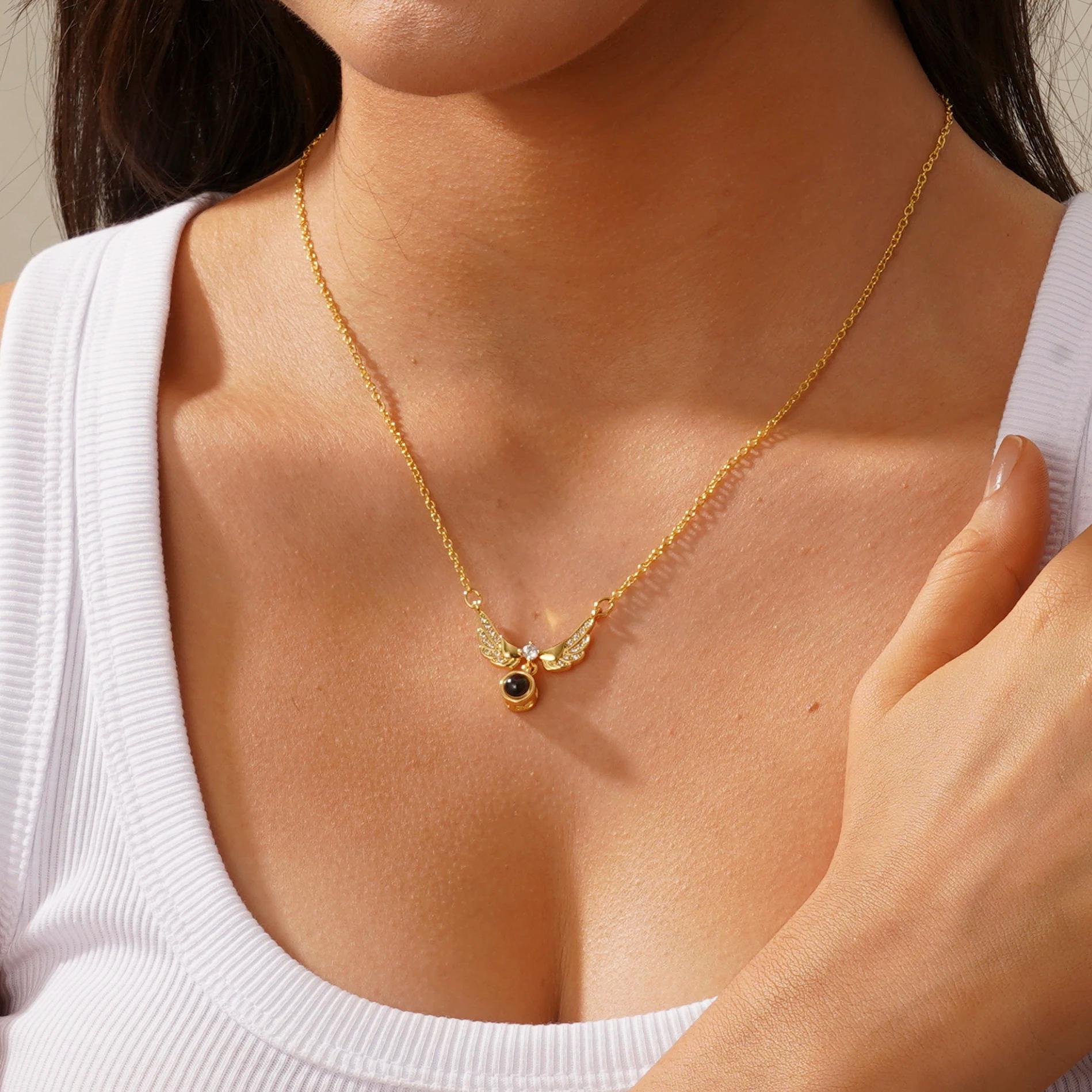 Angel Wing Photo Projection Necklace: Sterling Silver Memorial Locket