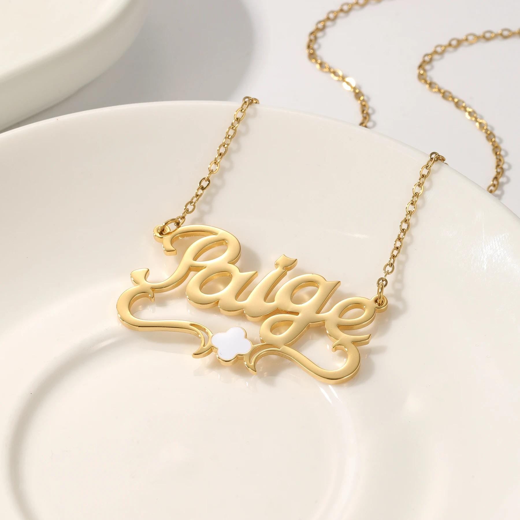 Personalized Clover Name Necklace: 18K Gold Stainless Steel, Lucky Charm