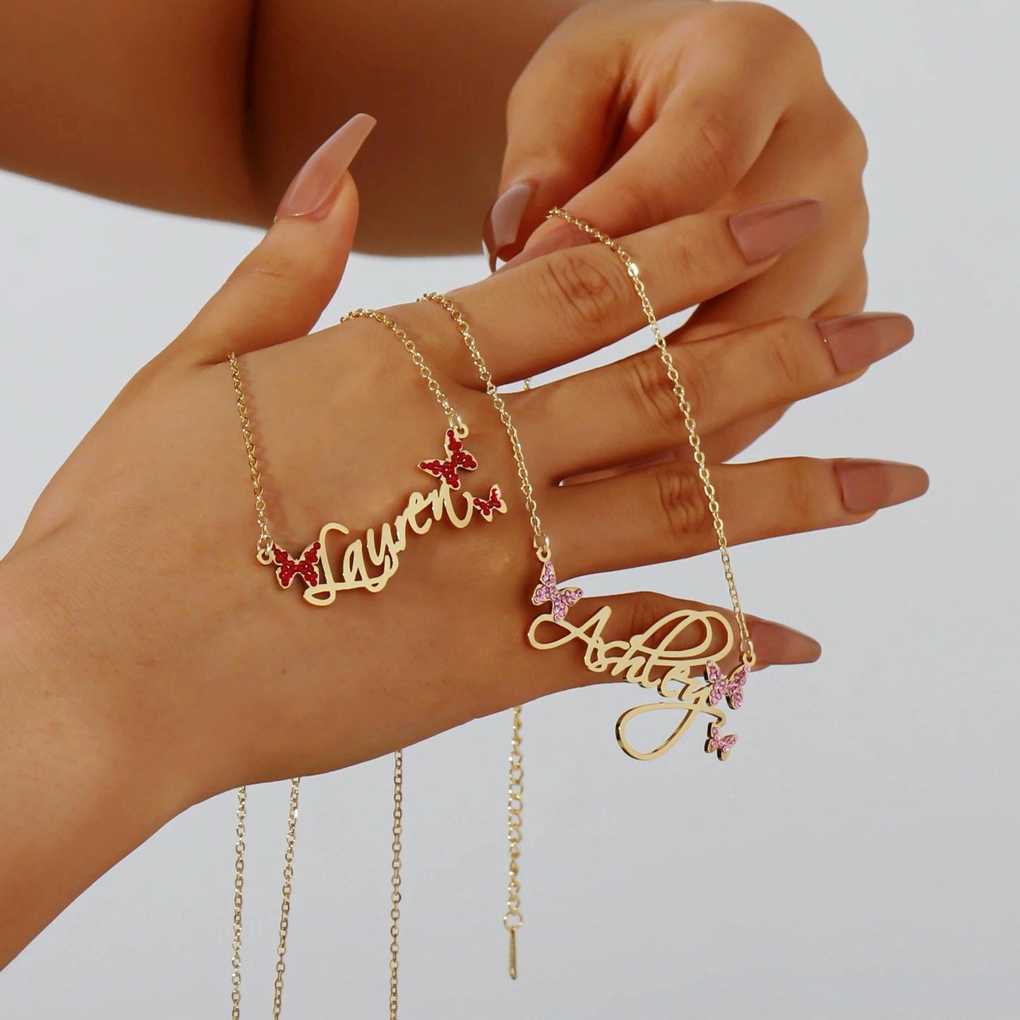 Butterfly Name Necklace: Personalized Birthstone Pendant, Waterproof Stainless Steel