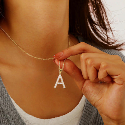 Pearl Initial Necklace: Gold Letter Pendant, Personalized Jewelry
