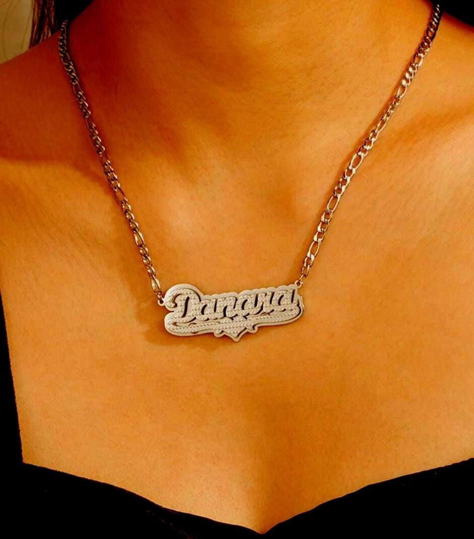 Custom Double Plated Name Necklace: Stainless Steel Figaro Chain