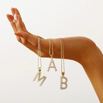 Pearl Initial Necklace: Gold Letter Pendant, Personalized Jewelry