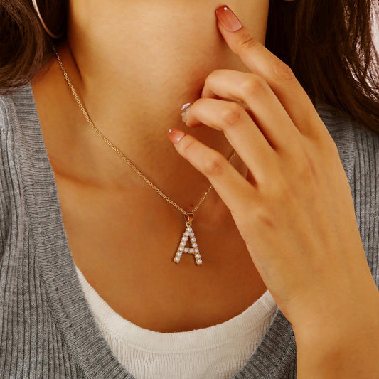 Pearl Initial Necklace: Gold Letter Pendant, Personalized Jewelry