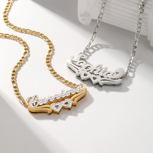 Double Plated Name Necklace: Personalized Two-Tone Jewelry, Waterproof and Non Tarnish