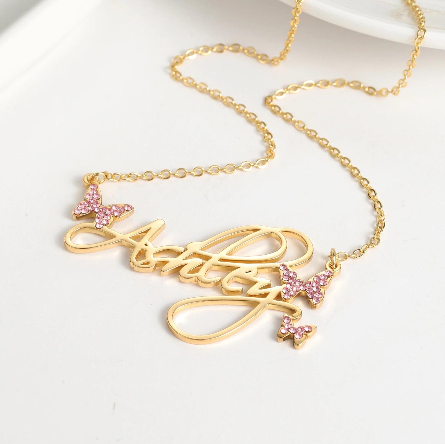 Butterfly Name Necklace: Personalized Birthstone Pendant, Waterproof Stainless Steel