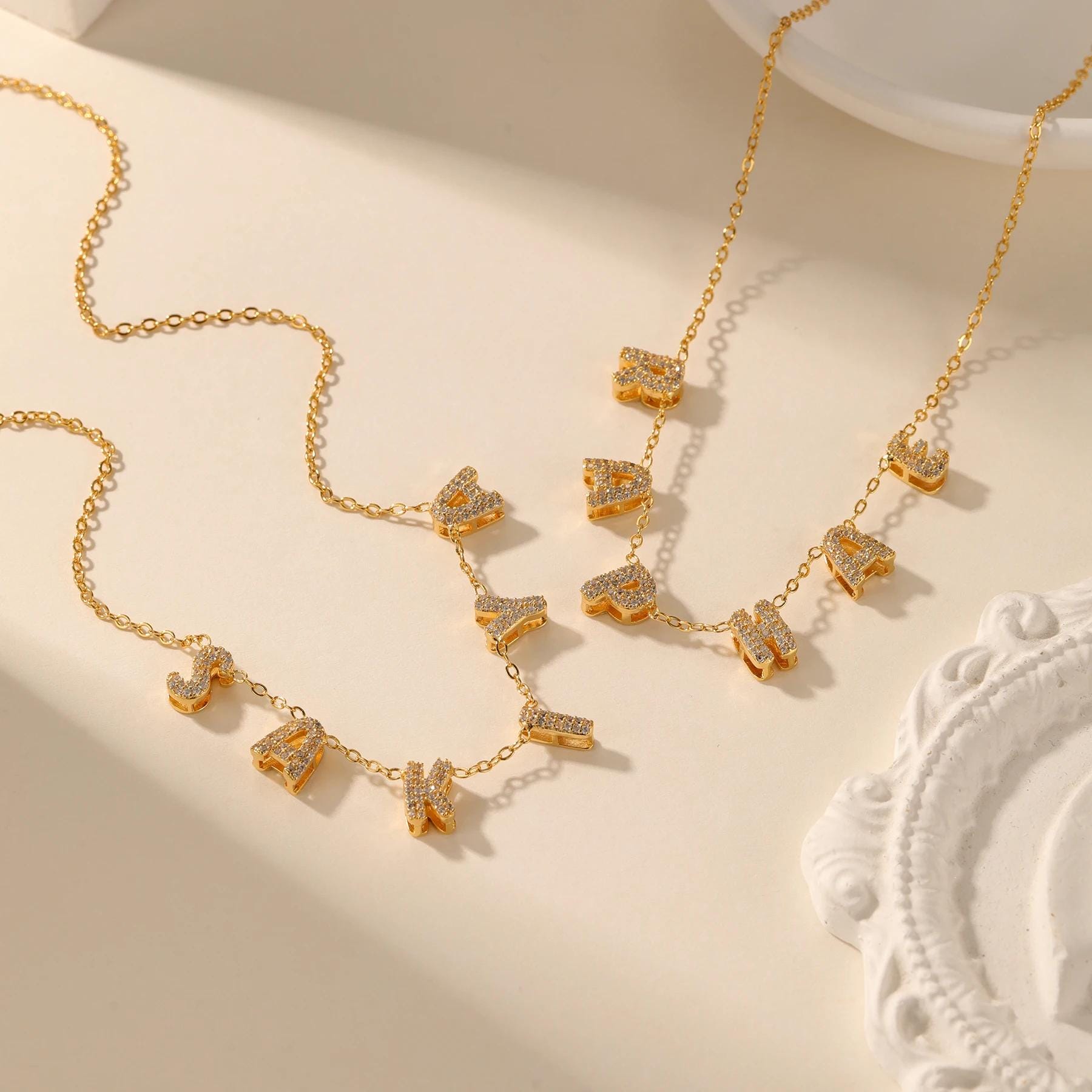 Custom Bubble Name Necklace: Gold Plated Personalized Jewelry