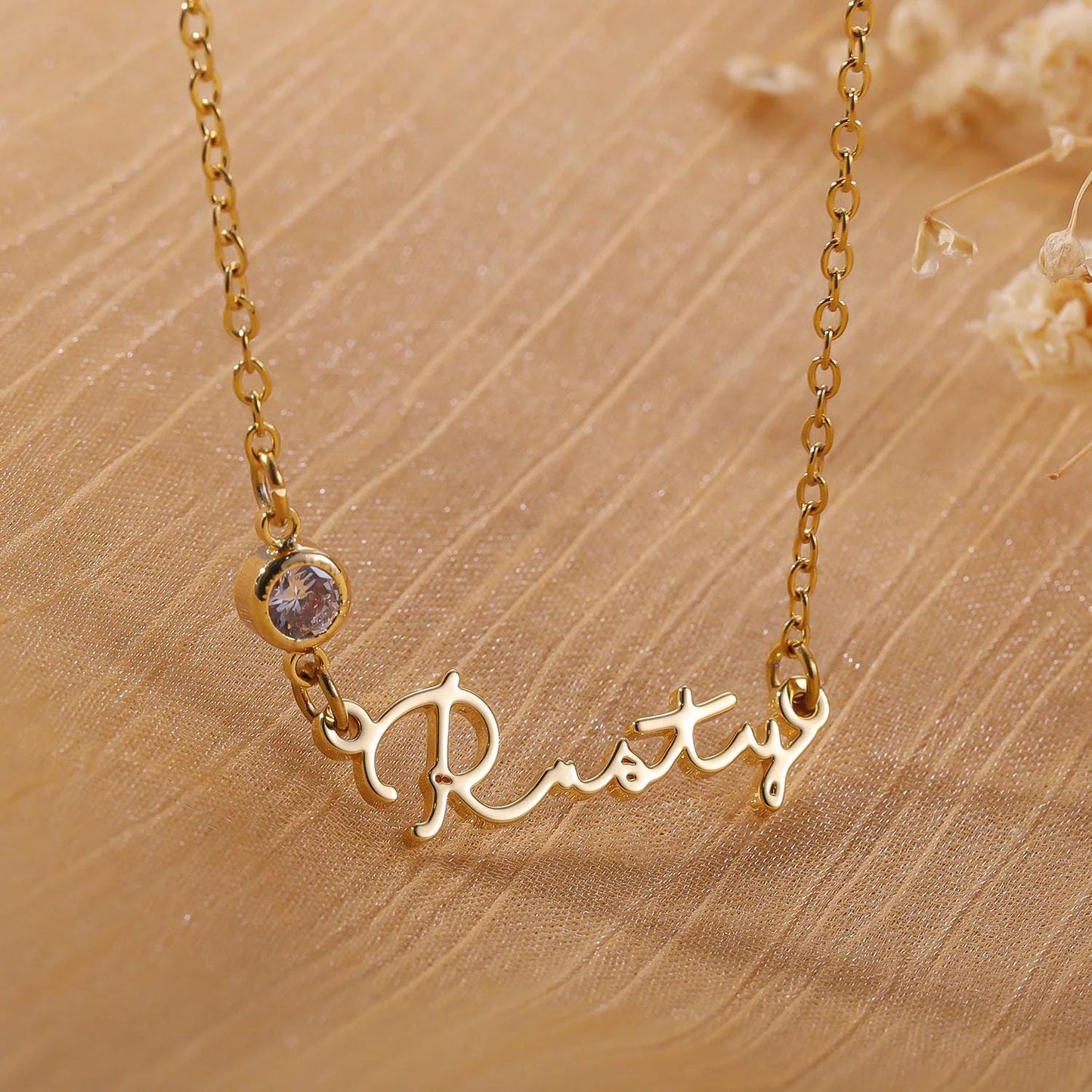 Personalized Birthstone Name Necklace: 18K Gold Waterproof Jewelry