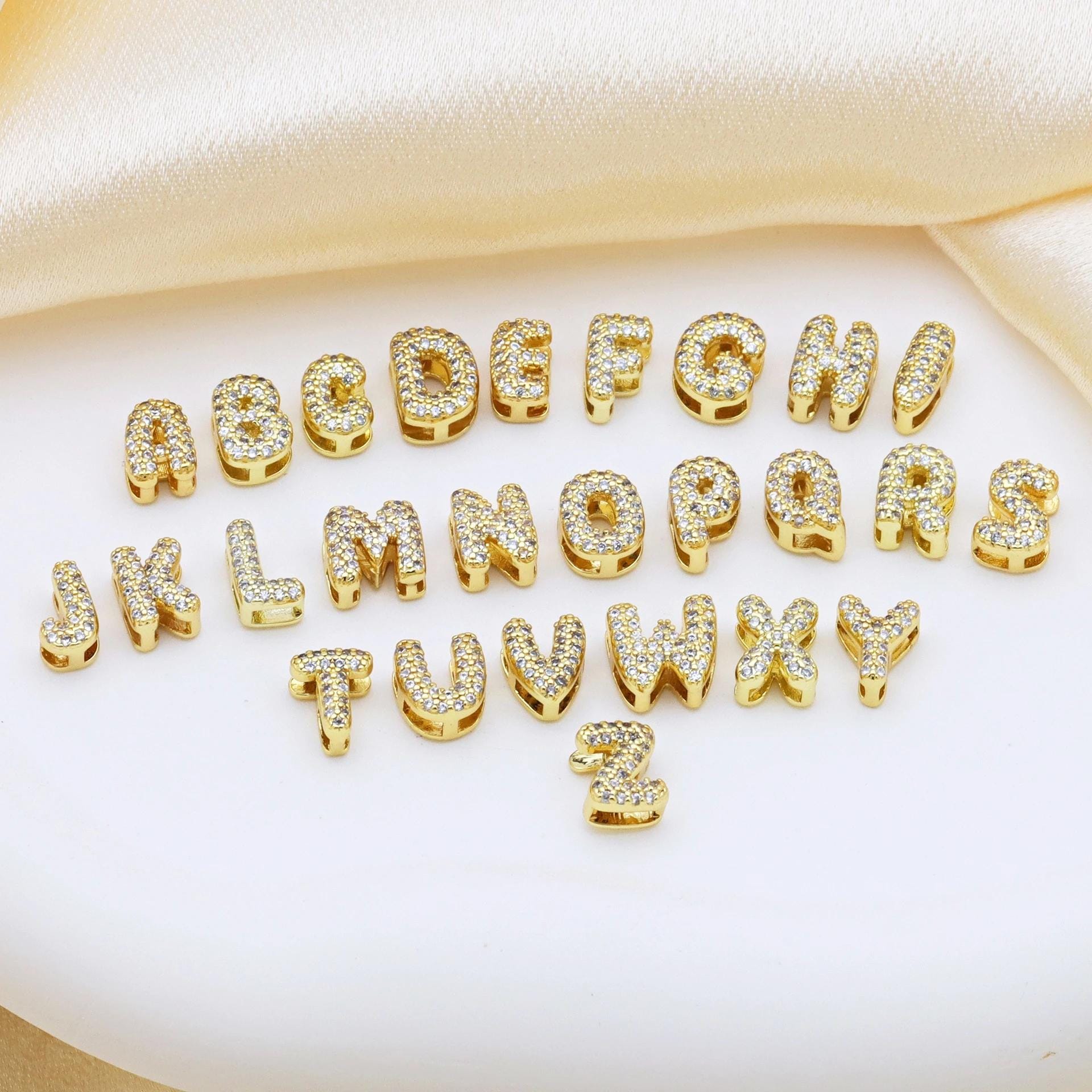 Custom Bubble Letter Name Bracelet: Gold Plated Cubic Zirconia Charm