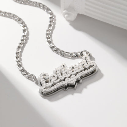 Custom Diamond Cut Name Necklace: Figaro Chain, Waterproof Jewelry