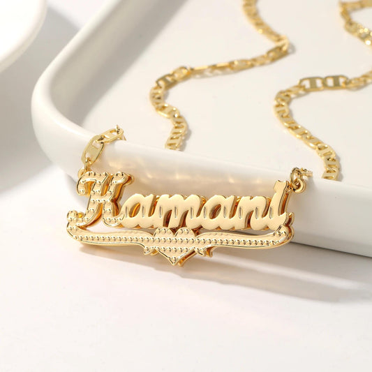 Custom Name Necklace & Bamboo Hoop Earrings Set: Personalized Waterproof Jewelry