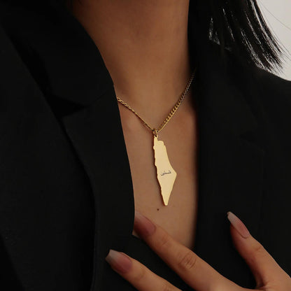 Palestinian Map Necklace: Arabic Calligraphy, Heritage Jewelry