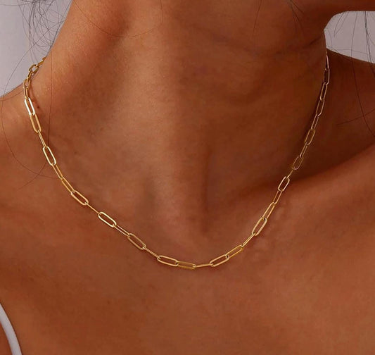 Waterproof Paperclip Chain Necklace: 18K Gold Plated Stainless Steel
