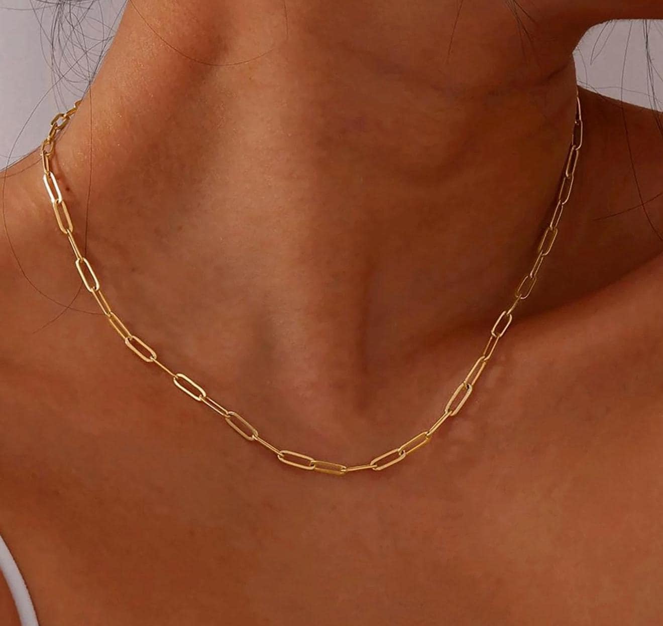 Waterproof Paperclip Chain Necklace: 18K Gold Plated Stainless Steel