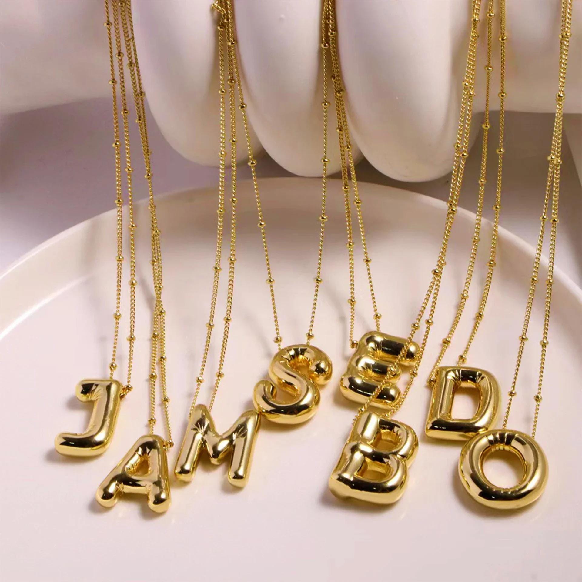Chunky Bubble Letter Necklace: 18K Gold Plated Initial Pendant