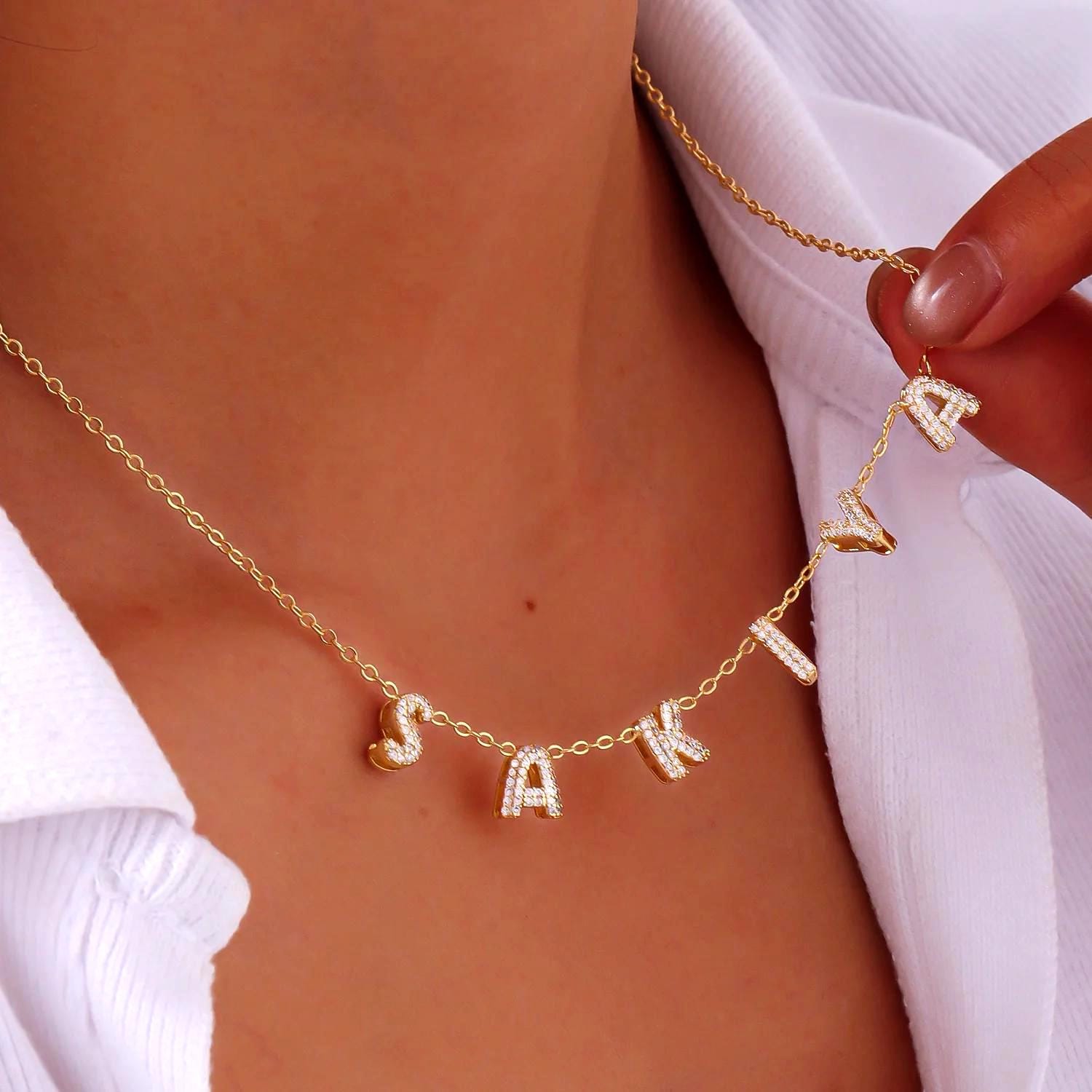 Custom Bubble Name Necklace: Gold Plated Personalized Jewelry