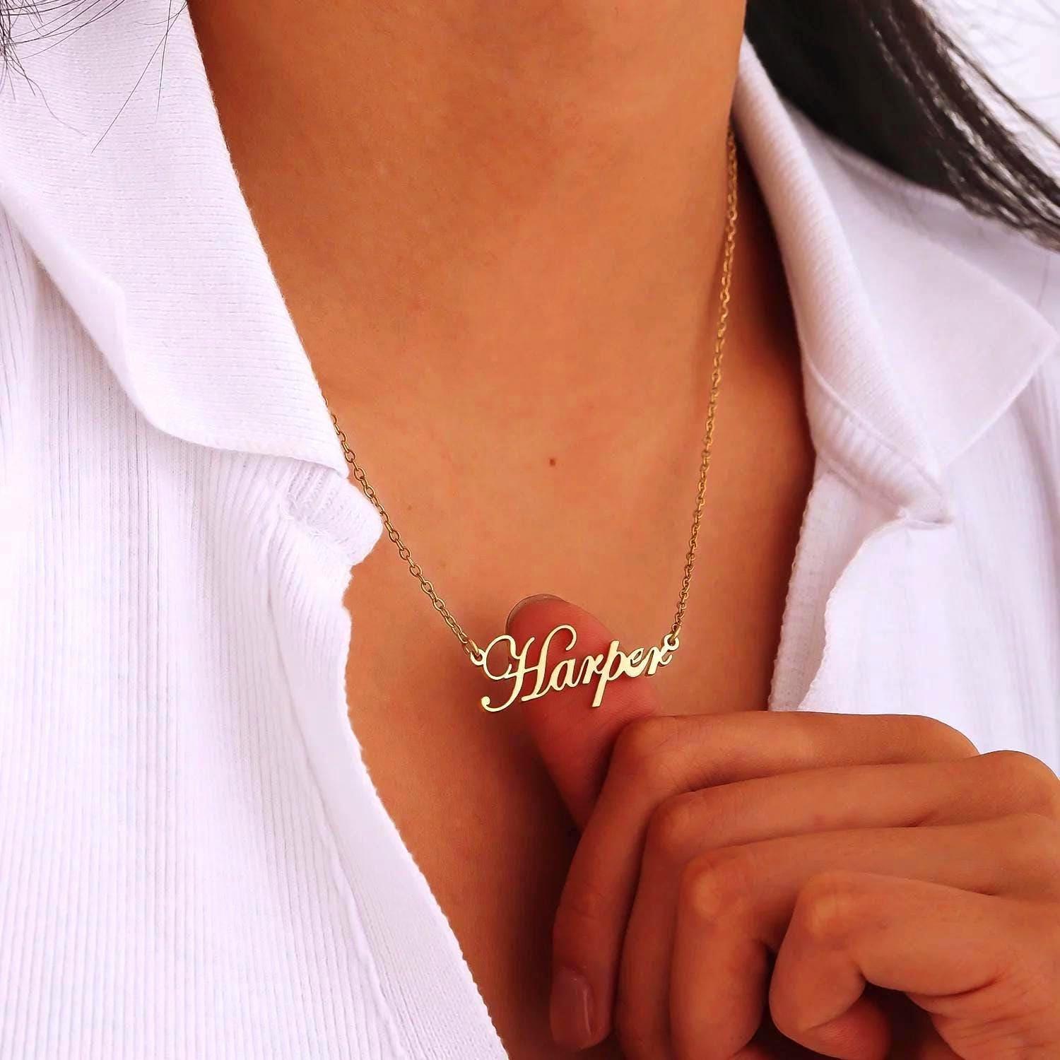 18K Gold Plated Custom Name Necklace: Personalized Waterproof Jewelry