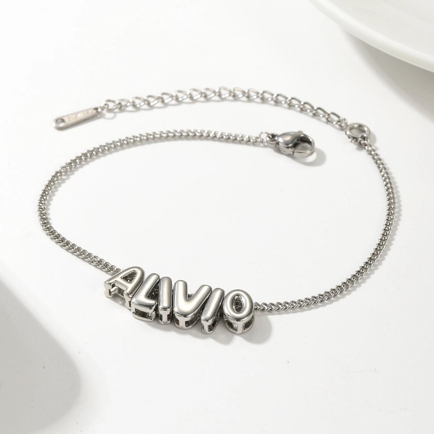 Personalized Name Bracelet: Bubble Letter Jewelry, Tarnish Free Stainless Steel