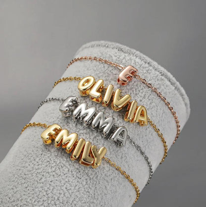 Personalized Name Bracelet: Bubble Letter Jewelry, Tarnish Free Stainless Steel