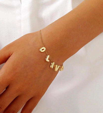 Personalized Name Bracelet: Bubble Letter Jewelry, Tarnish Free Stainless Steel