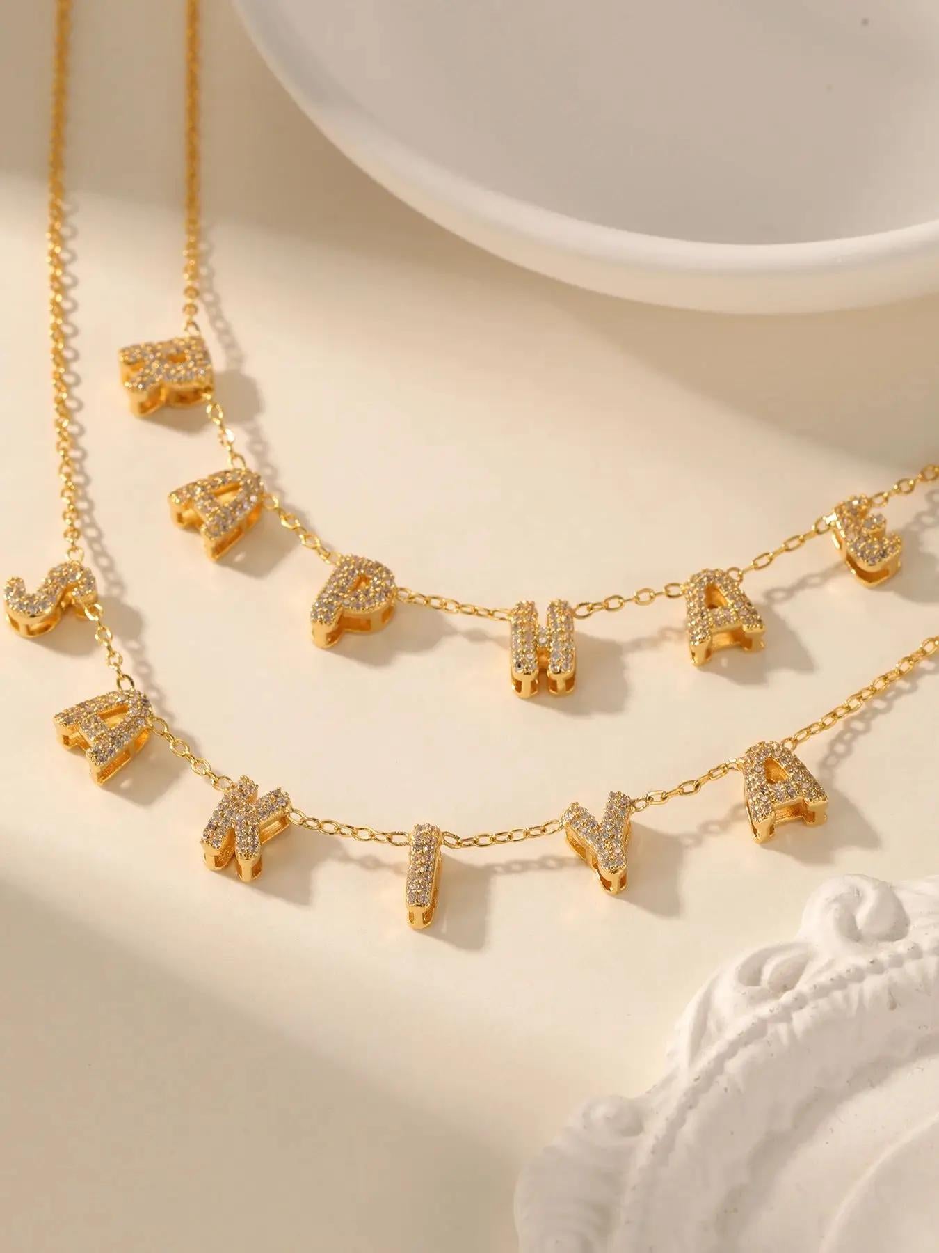 Custom Bubble Name Necklace: Gold Plated Personalized Jewelry