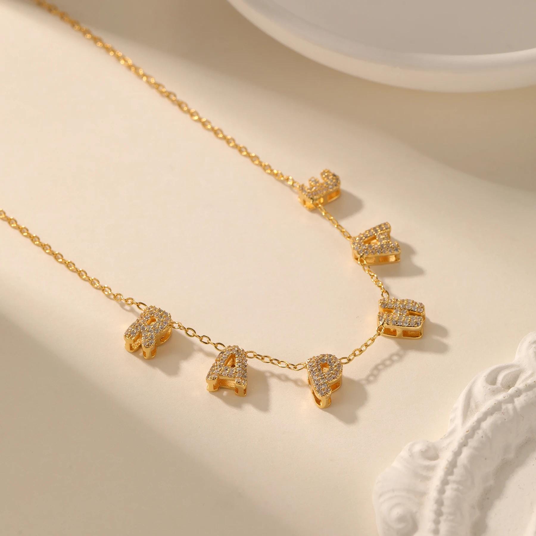 Custom Bubble Name Necklace: Gold Plated Personalized Jewelry