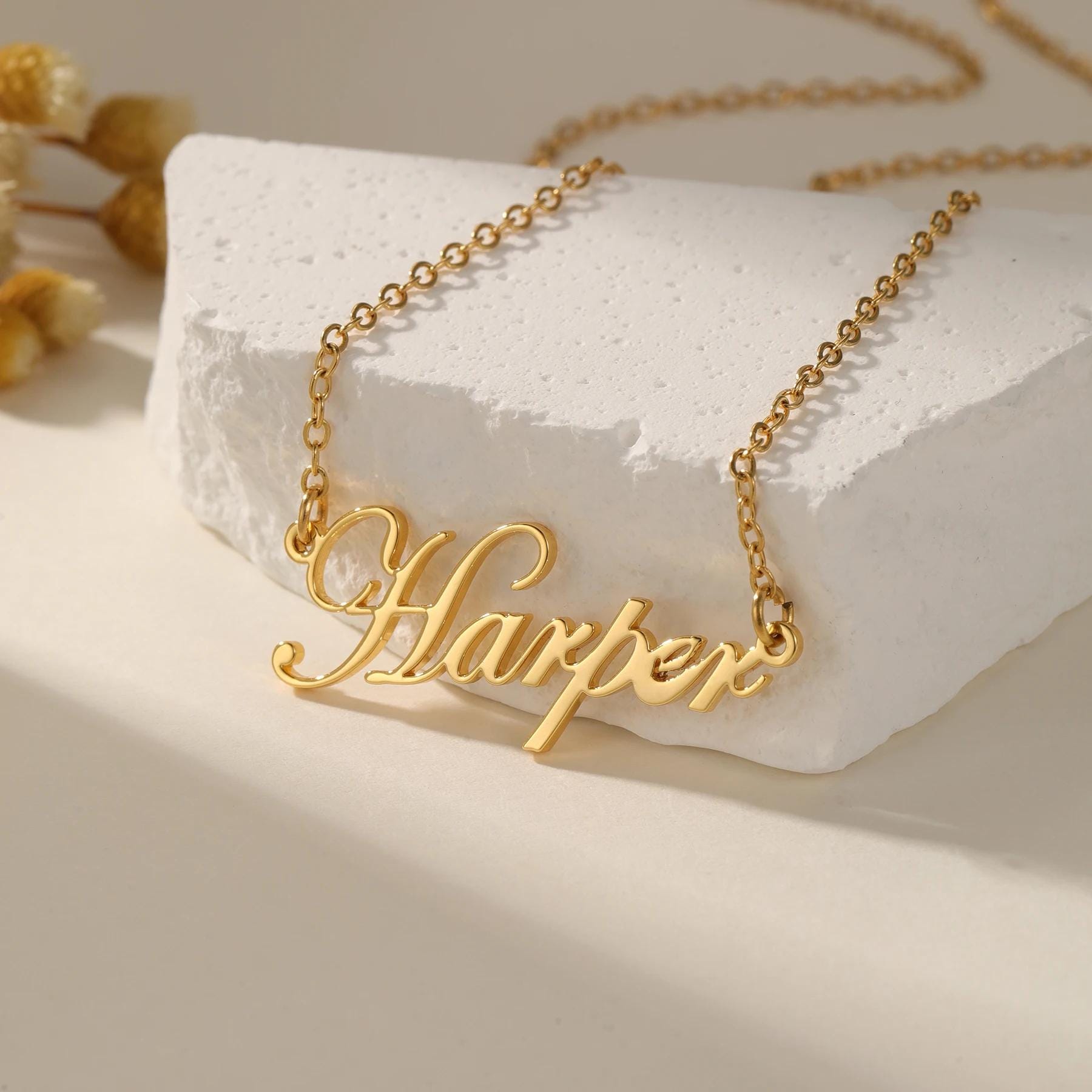 18K Gold Plated Custom Name Necklace: Personalized Waterproof Jewelry