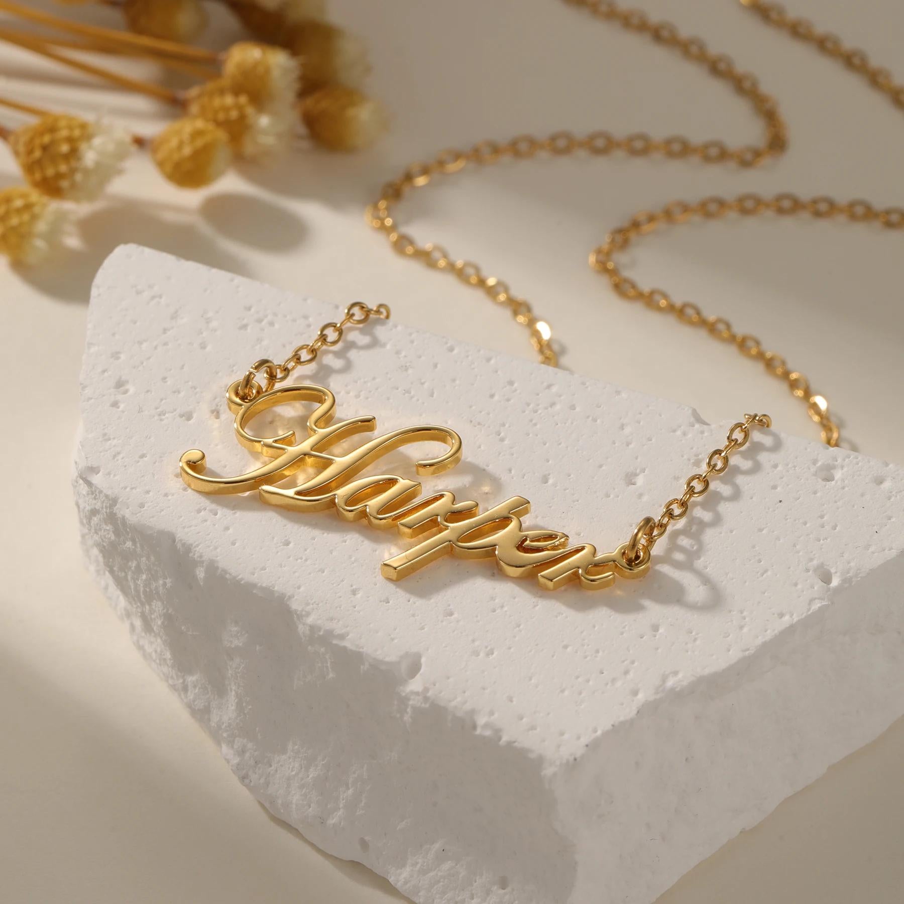 18K Gold Plated Custom Name Necklace: Personalized Waterproof Jewelry