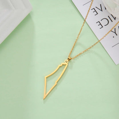 Hollow Palestine Map Necklace: Waterproof Stainless Steel Jewelry for Women and Men
