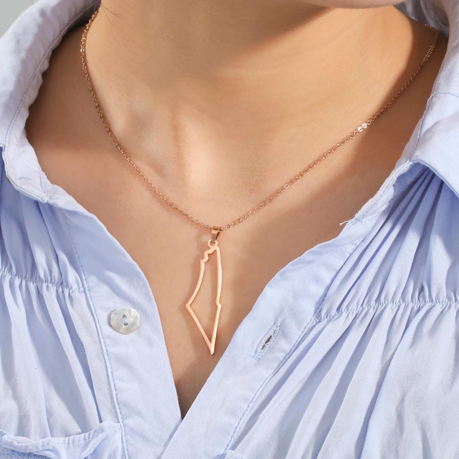 Palestinian Map Necklace: Stainless Steel, Heritage Jewelry