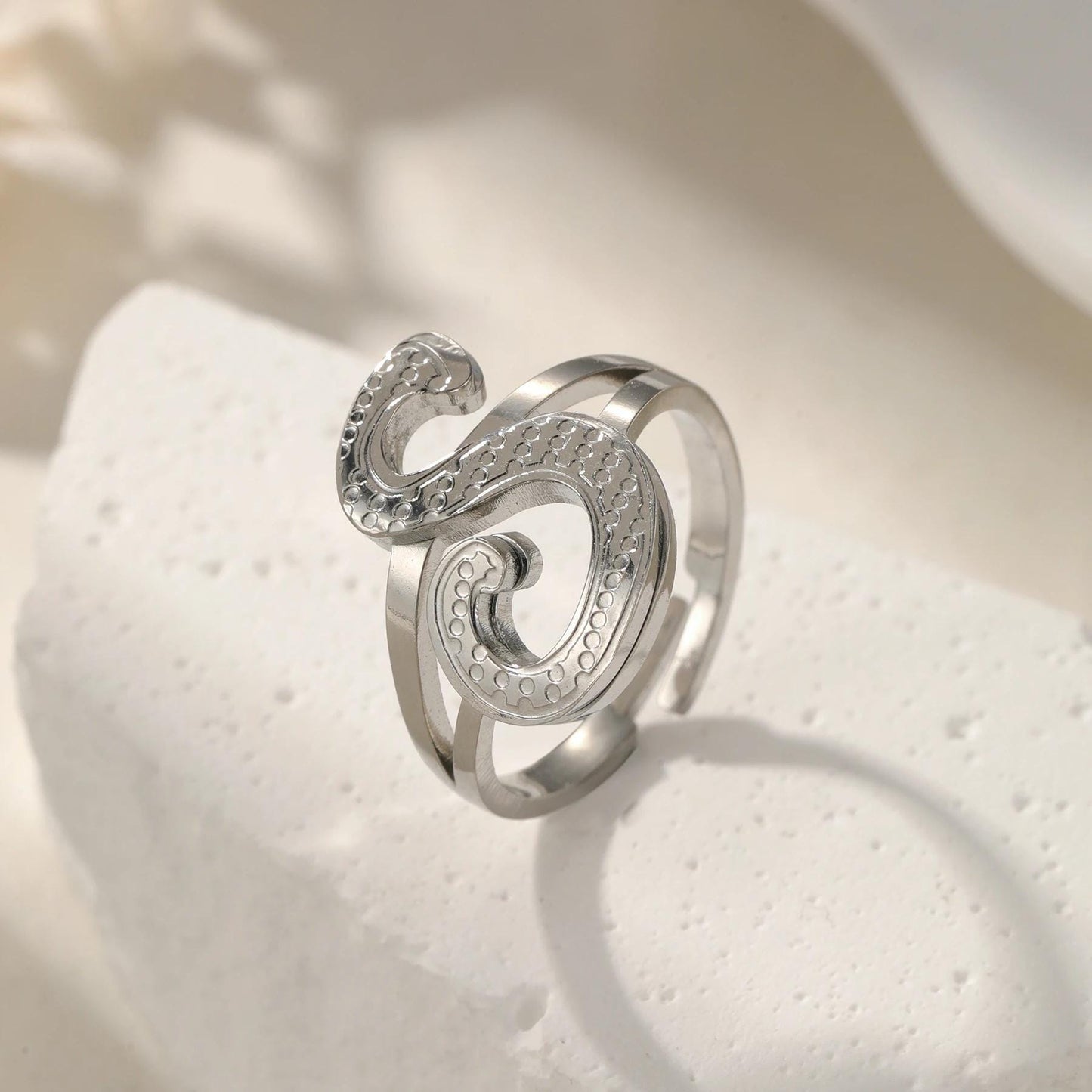 Initial Ring: Vintage Style Ring, Adjustable Stainless Steel Jewelry, Waterproof