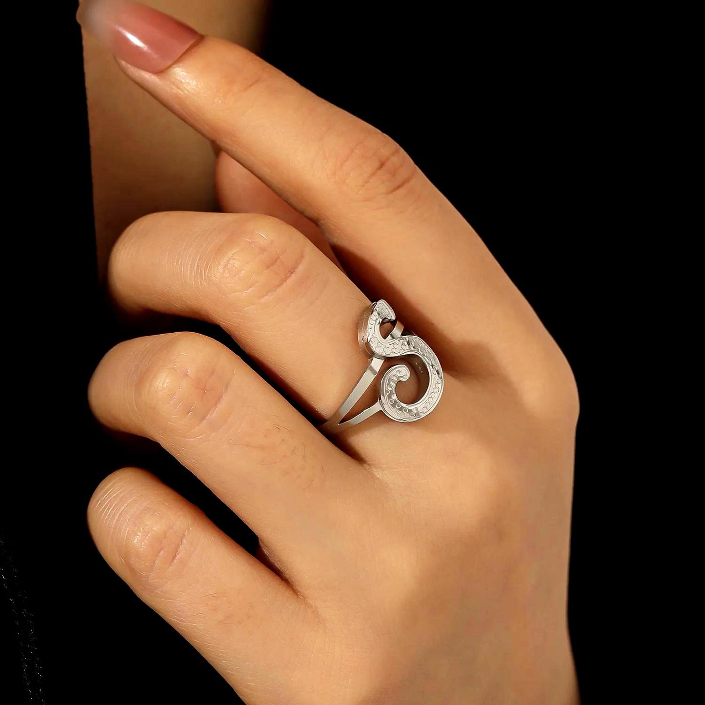 Initial Ring: Vintage Style Ring, Adjustable Stainless Steel Jewelry, Waterproof