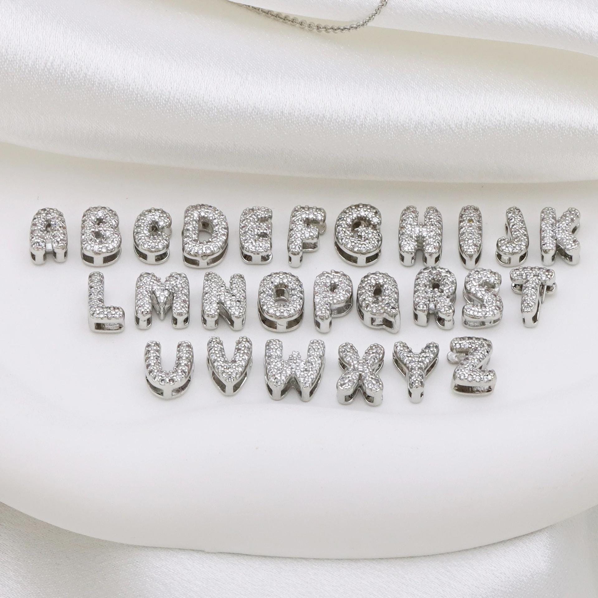 Custom Bubble Letter Name Bracelet: Gold Plated Cubic Zirconia Charm