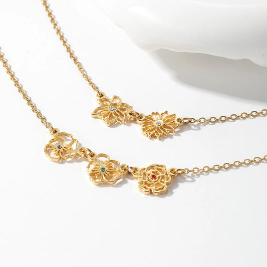 Personalized Birth Flower Necklace: 18K Gold, Custom Floral Jewelry