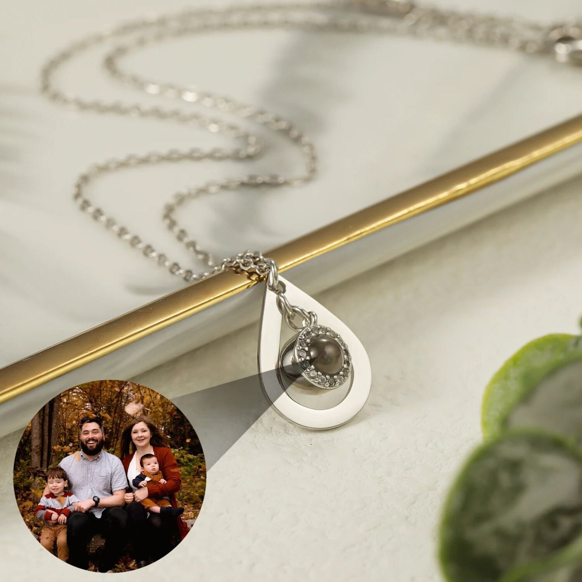 Photo Projection Necklace: Cubic Zirconia Pendant, Personalized Memorial Jewelry