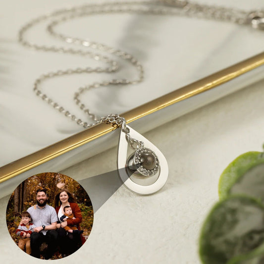 Photo Projection Necklace: Cubic Zirconia Pendant, Personalized Memorial Jewelry