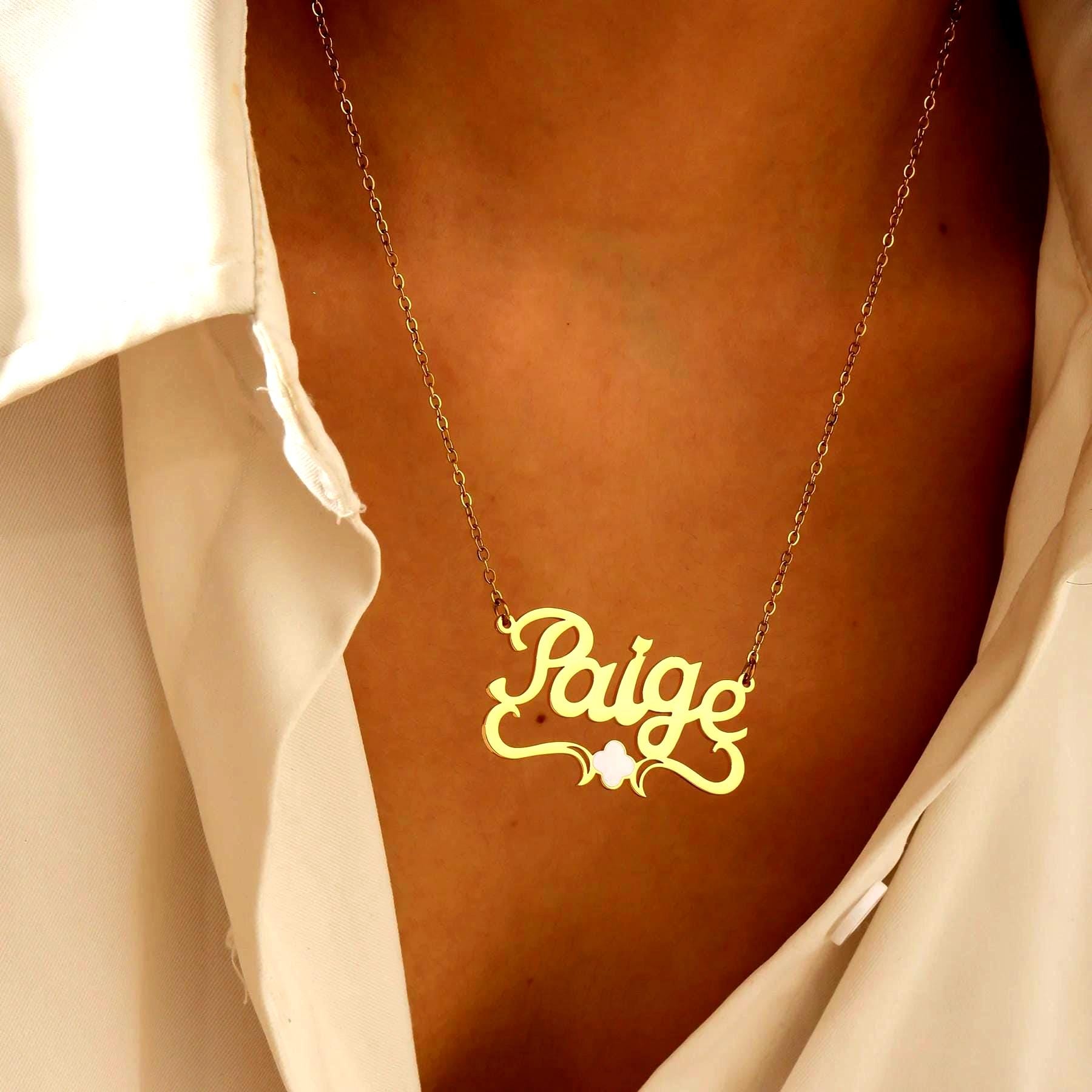 Personalized Clover Name Necklace: 18K Gold Stainless Steel, Lucky Charm