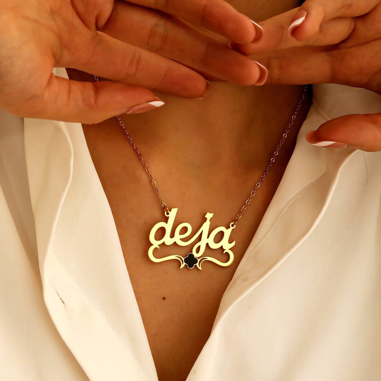 Personalized Clover Name Necklace: 18K Gold Stainless Steel, Lucky Charm